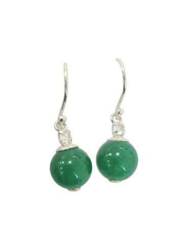 Aretes colgantes bolitas jade plata 950