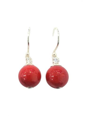 Aretes colgantes bolitas cuarzo rojo plata 950