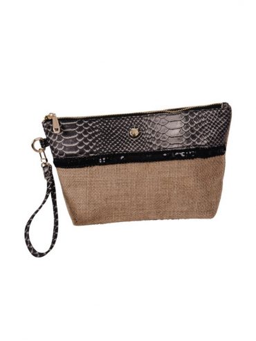 Clutch Frida color Gris caiman con cinta negra