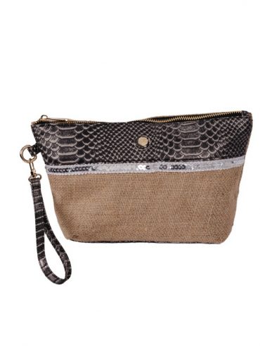 Clutch Frida color Gris caiman con cinta plata